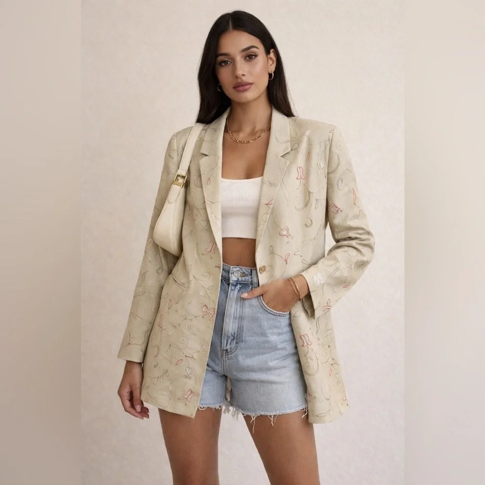Grace Dane Lewis silk-linen embroidered blazer